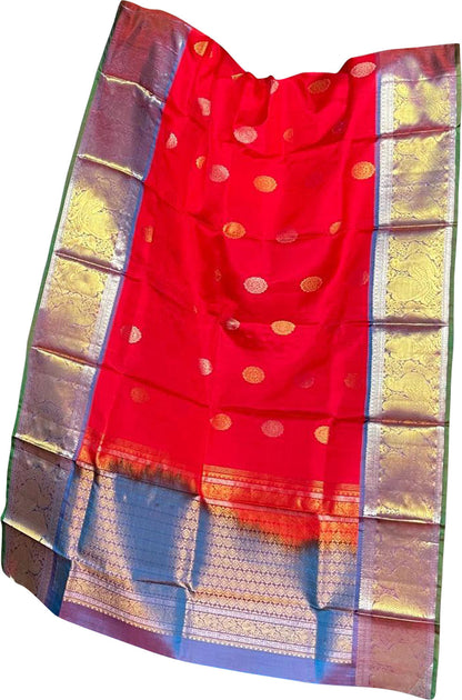Exquisite Red Kanjeevaram Silk Dupatta - Handloom Crafted - Luxurion World