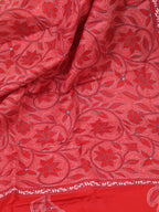 Red Hand Embroidered Kantha Banglore Silk Dupatta - Luxurion World