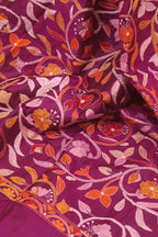 Purple Hand Embroidered Kantha Banglore Silk Dupatta - Luxurion World