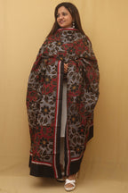 Black Hand Embroidered Reverse Kantha Banglore Silk Dupatta - Luxurion World