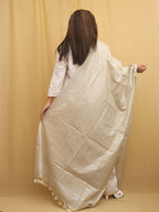 Off White Bhagalpur Handloom Linen Cotton Dupatta - Luxurion World