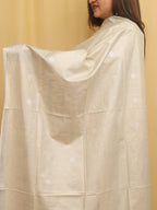 Off White Bhagalpur Handloom Linen Cotton Dupatta - Luxurion World