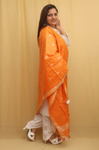 Orange Bhagalpur Handloom Linen Cotton Dupatta - Luxurion World