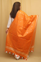 Orange Bhagalpur Handloom Linen Cotton Dupatta - Luxurion World