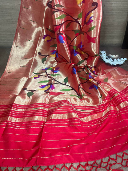 Exquisite Golden Paithani Handloom Pure Silk Brocade Muniya Border Dupatta - Luxurion World