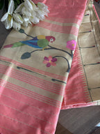 Stunning Pink Paithani Handloom Pure Silk Muniya Border Dupatta - Luxurion World