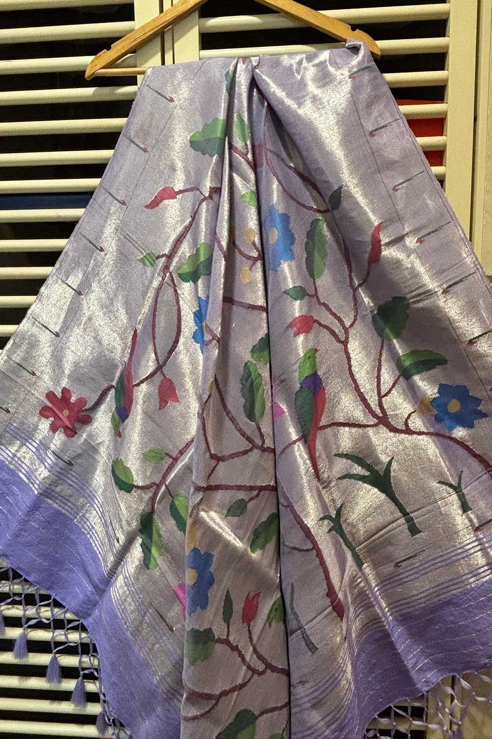 Bluish Purple Paithani Handloom Pure Silk Brocade Muniya Border Dupatta - Luxurion World