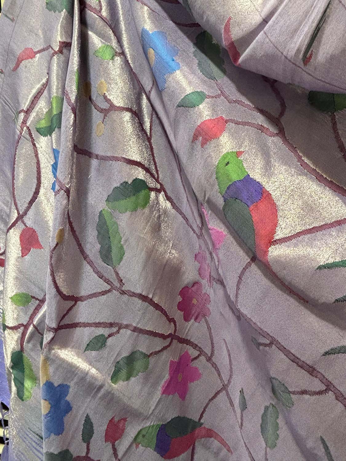 Bluish Purple Paithani Handloom Pure Silk Brocade Muniya Border Dupatta - Luxurion World