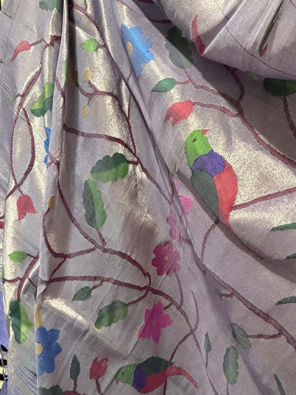 Bluish Purple Paithani Handloom Pure Silk Brocade Muniya Border Dupatta - Luxurion World