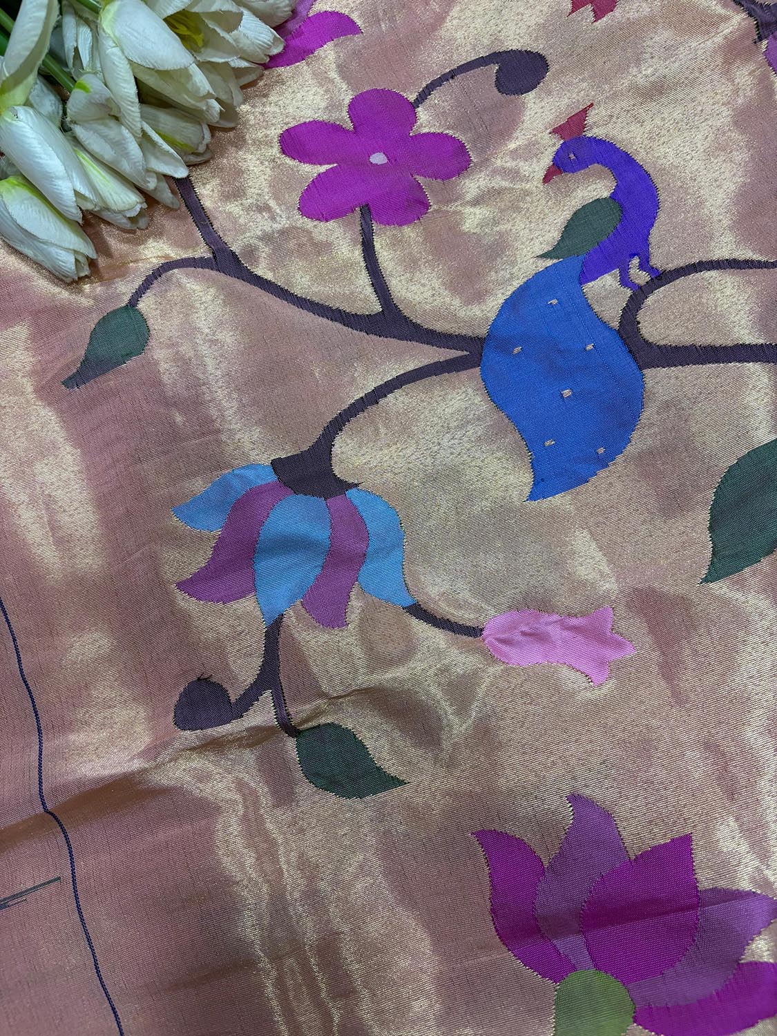 Exquisite Pink Paithani Handloom Pure Silk Brocade Muniya Border Dupatta - Luxurion World