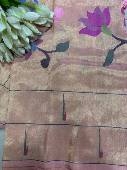 Exquisite Pink Paithani Handloom Pure Silk Brocade Muniya Border Dupatta - Luxurion World