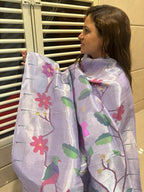 Purple Paithani Handloom Pure Silk Muniya Border Parrot And Flower Design Dupatta - Luxurion World- Crafted Heirlooms
