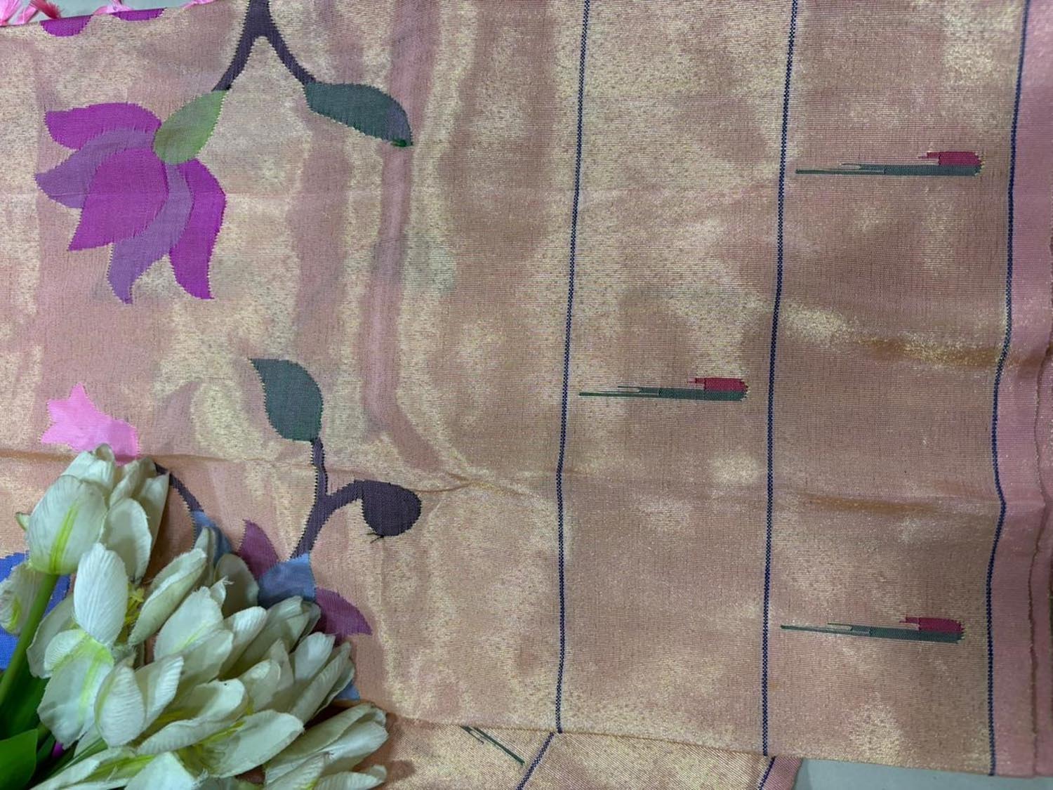 Pink Paithani Handloom Pure Silk Muniya Border Peacock And Flower Design Dupatta - Luxurion World- Crafted Heirlooms