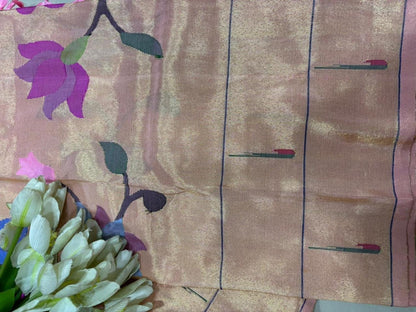 Pink Paithani Handloom Pure Silk Muniya Border Peacock And Flower Design Dupatta - Luxurion World