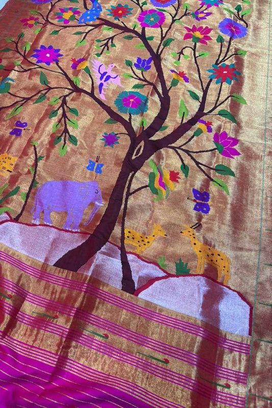 Multicolor Paithani Handloom Pure Silk Animal Bird And Flower Design Muniya Border Dupatta - Luxurion World