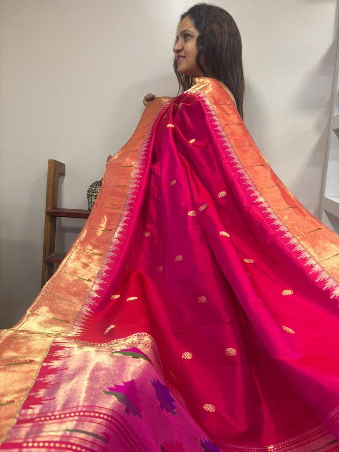 Pink Paithani Handloom Pure Silk Muniya Border Dupatta - Luxurion World- Crafted Heirlooms