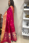 Pink Paithani Handloom Pure Silk Muniya Border Dupatta - Luxurion World- Crafted Heirlooms