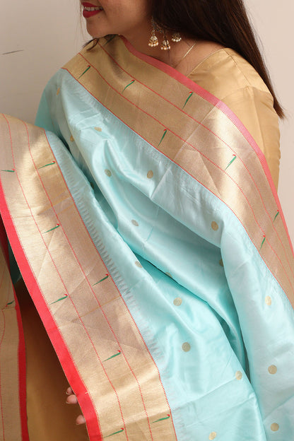 Elegant Blue Paithani Silk Flower Design Dupatta - Luxurion World