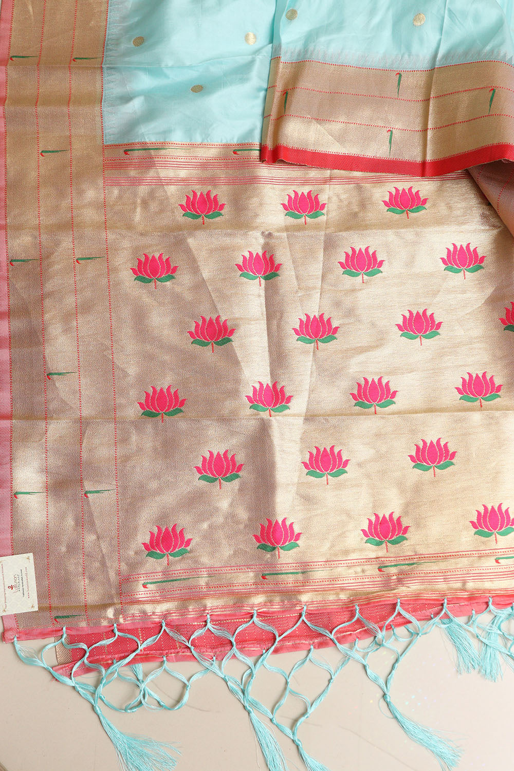 Elegant Blue Paithani Silk Flower Design Dupatta - Luxurion World