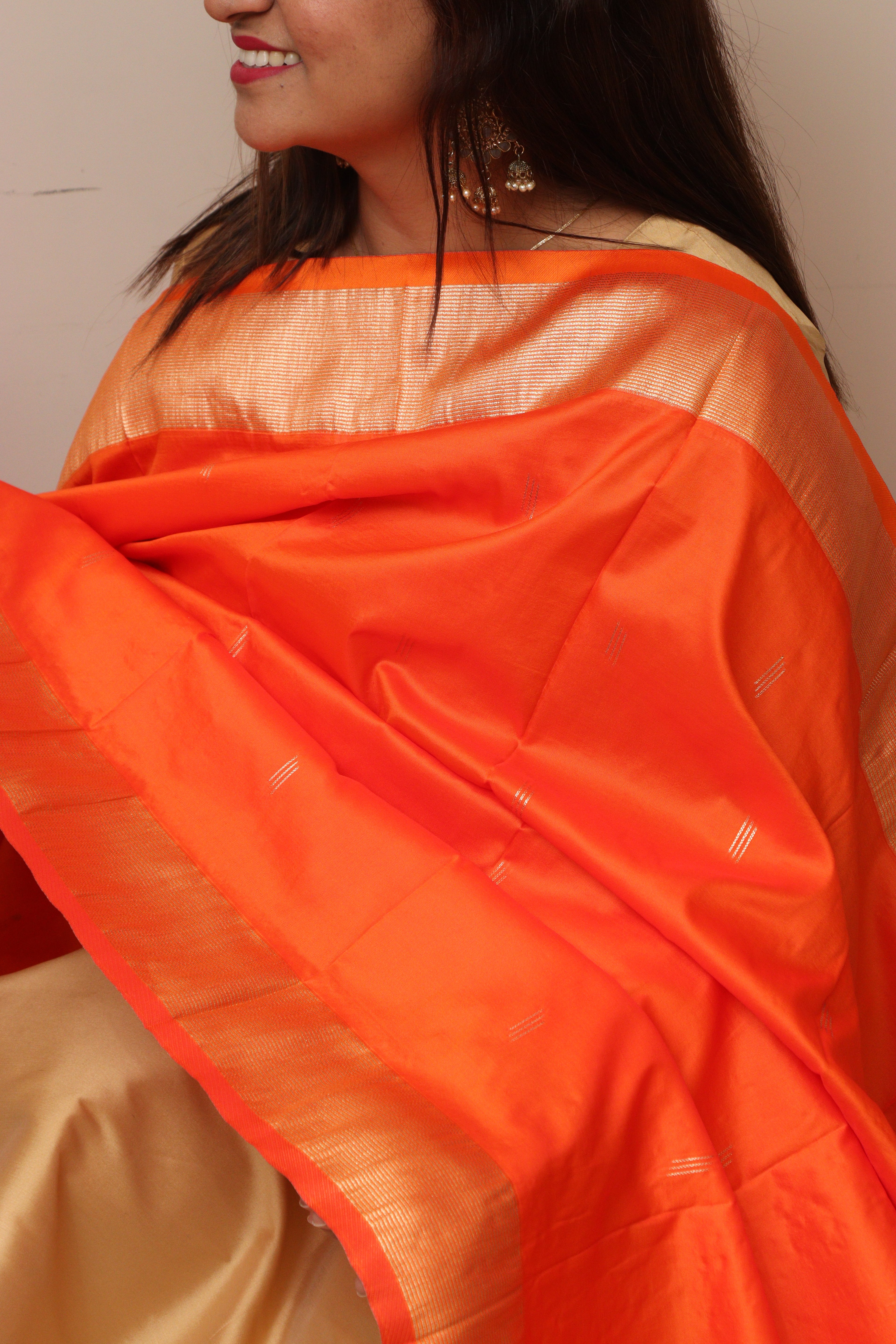 Elegant Orange Paithani Silk Flower Design Dupatta - Luxurion World