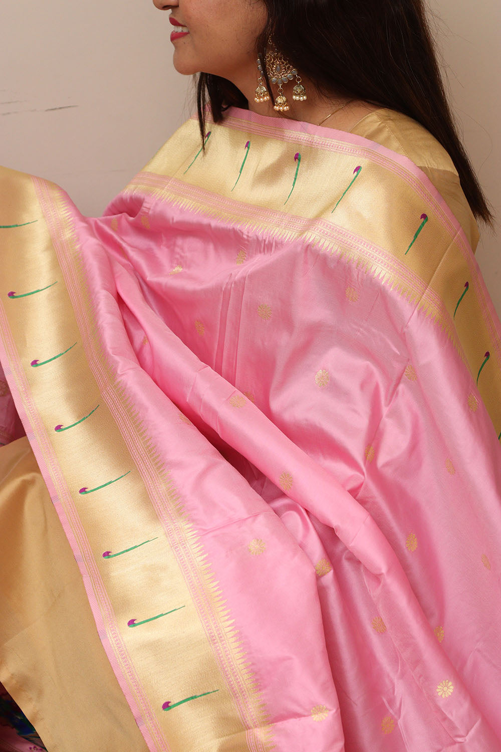 Stunning Pink Paithani Silk Flower & Peacock Design Dupatta - Elegant and Luxurious - Luxurion World