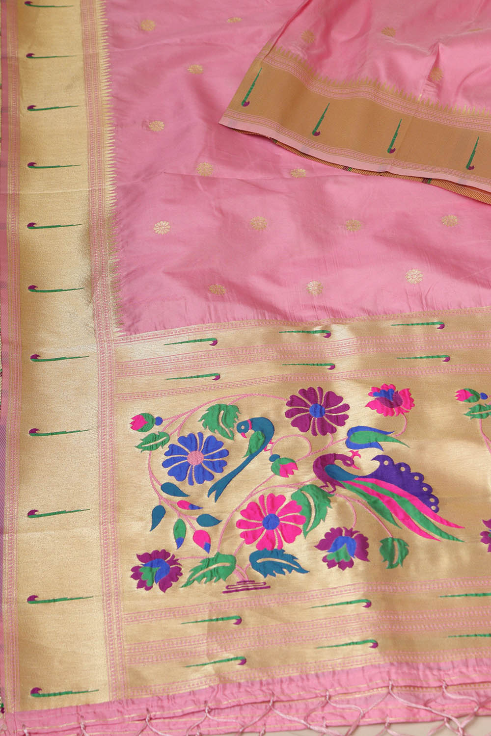 Stunning Pink Paithani Silk Flower & Peacock Design Dupatta - Elegant and Luxurious - Luxurion World