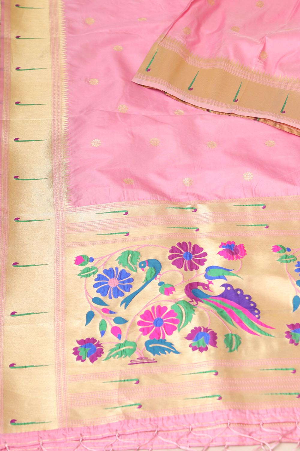 Stunning Pink Paithani Silk Flower & Peacock Design Dupatta - Elegant and Luxurious - Luxurion World