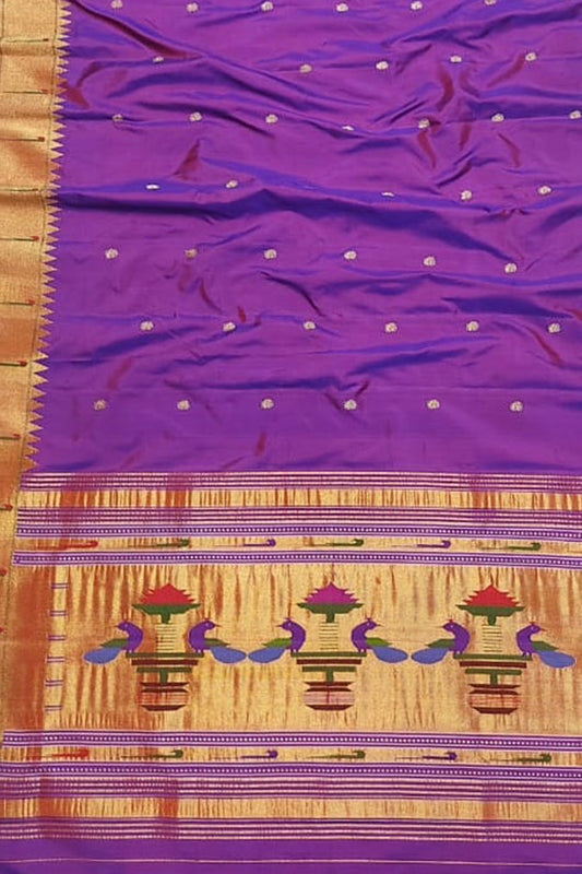 Pure Silk Purple Paithani Handloom Dupatta with Muniya Border - Luxurion World