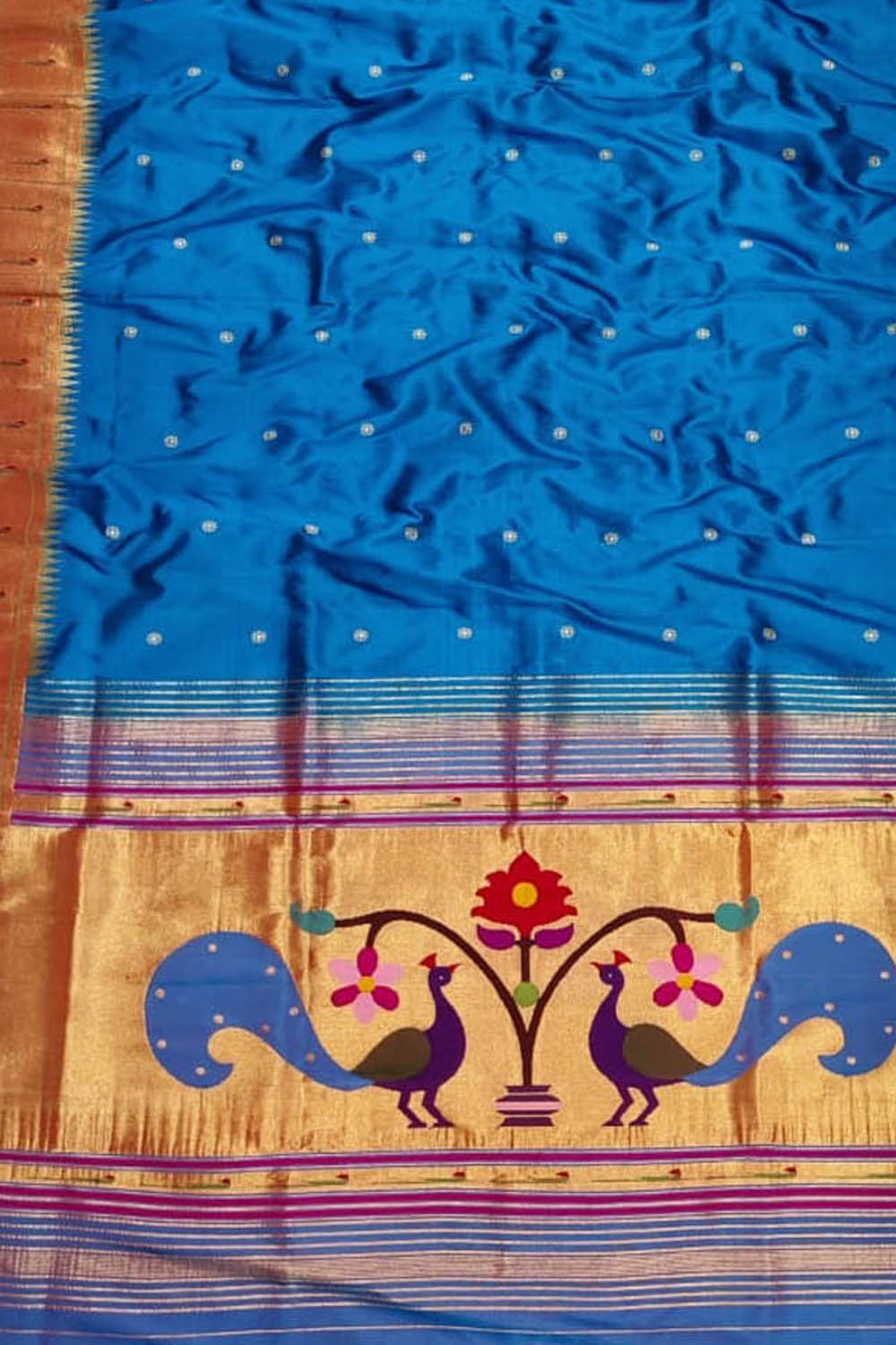 Pure Silk Blue Paithani Handloom Dupatta with Muniya Border