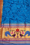 Pure Silk Blue Paithani Handloom Dupatta with Muniya Border - Luxurion World