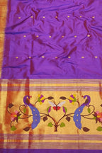 Pure Silk Purple Paithani Handloom Dupatta with Muniya Border - Luxurion World