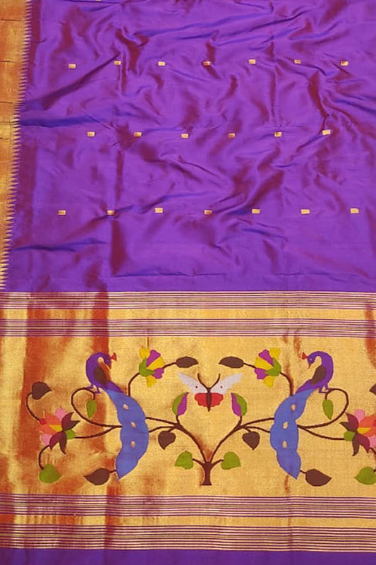 Pure Silk Purple Paithani Handloom Dupatta with Muniya Border - Luxurion World