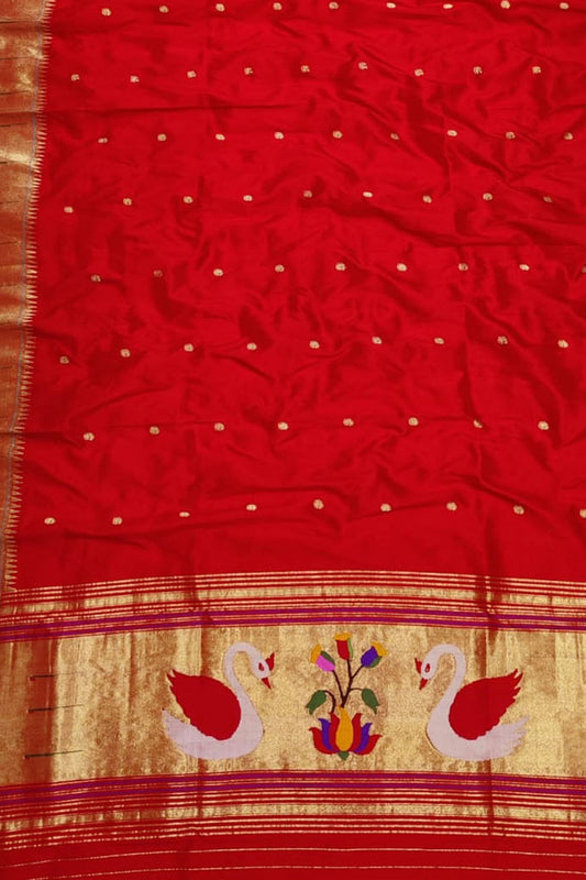 Pure Silk Red Paithani Handloom Dupatta with Muniya Border - Elegant and Traditional - Luxurion World