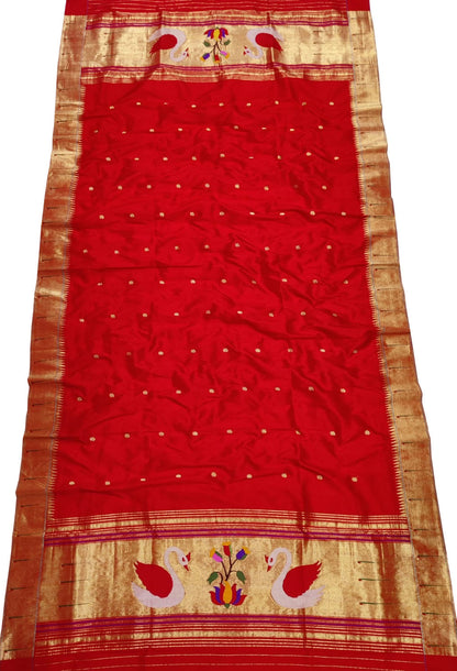 Pure Silk Red Paithani Handloom Dupatta with Muniya Border - Elegant and Traditional