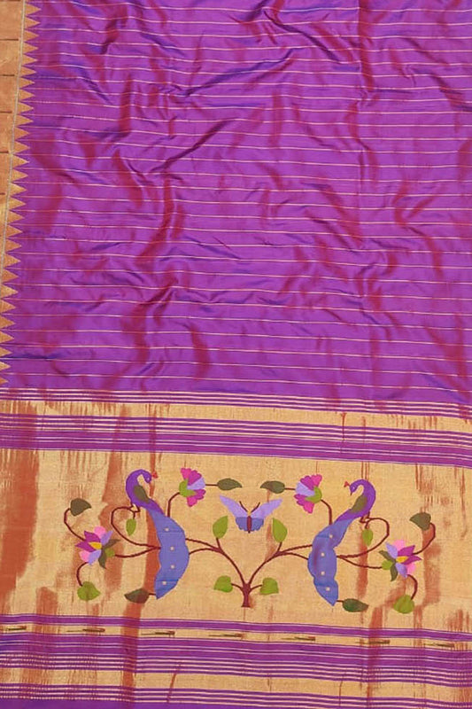 Pure Silk Purple Paithani Handloom Dupatta with Muniya Border - Luxurion World