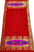Pure Silk Red Paithani Handloom Dupatta with Muniya Border - Luxurion World
