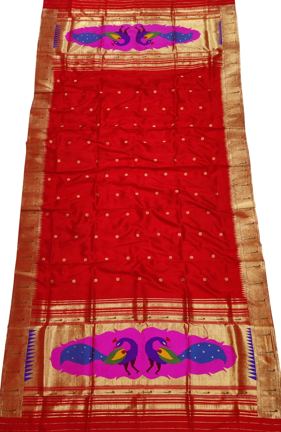 Pure Silk Red Paithani Handloom Dupatta with Muniya Border - Luxurion World