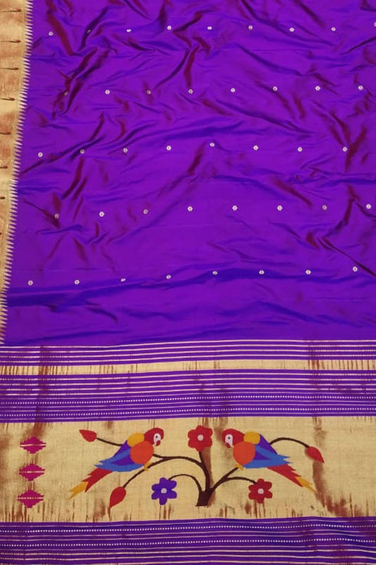 Stunning Purple Paithani Silk Dupatta with Muniya Border - Handloom Crafted - Luxurion World