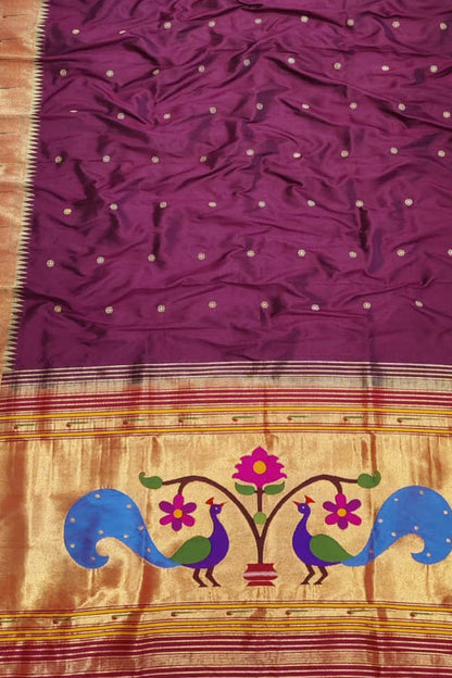 Pure Silk Maroon Paithani Handloom Dupatta with Muniya Border - Single Piece