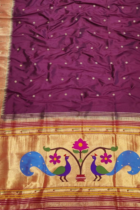 Pure Silk Maroon Paithani Handloom Dupatta with Muniya Border - Single Piece - Luxurion World