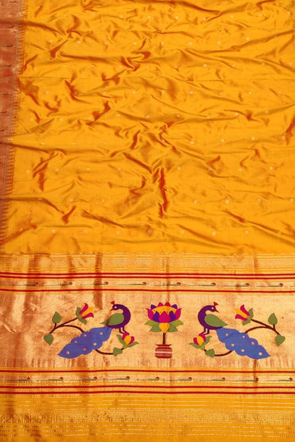 Pure Silk Yellow Paithani Handloom Dupatta with Muniya Border - Single Piece - Luxurion World
