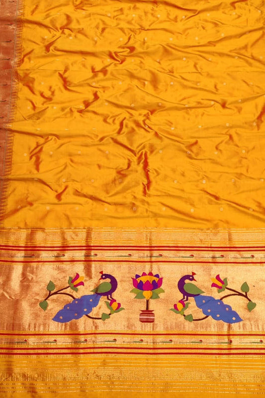 Pure Silk Yellow Paithani Handloom Dupatta with Muniya Border - Single Piece - Luxurion World