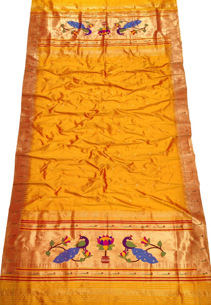 Pure Silk Yellow Paithani Handloom Dupatta with Muniya Border - Single Piece - Luxurion World
