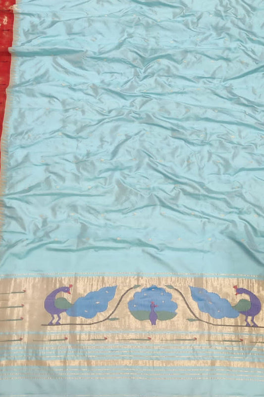 Pure Silk Blue Paithani Handloom Dupatta with Muniya Border - Luxurion World