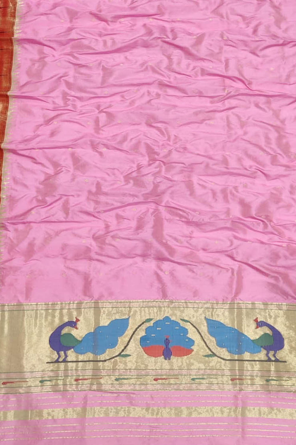 Pure Silk Pink Paithani Handloom Dupatta with Muniya Border - Single Piece
