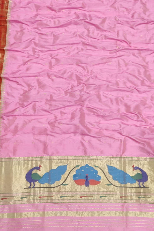 Pure Silk Pink Paithani Handloom Dupatta with Muniya Border - Single Piece - Luxurion World