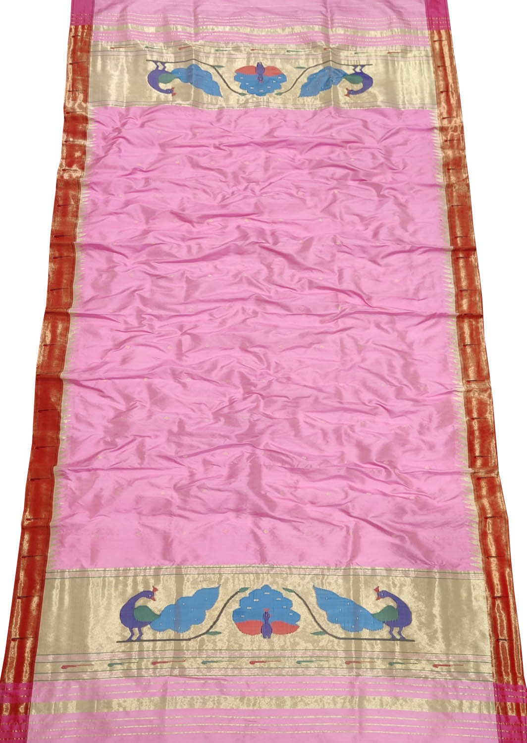Pure Silk Pink Paithani Handloom Dupatta with Muniya Border - Single Piece - Luxurion World