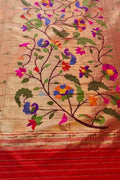 Golden Paithani Handloom Pure Silk Brocade Muniya Border Dupatta - Luxurion World