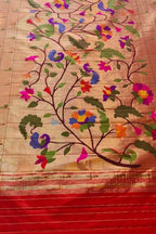 Golden Paithani Handloom Pure Silk Brocade Muniya Border Dupatta - Luxurion World