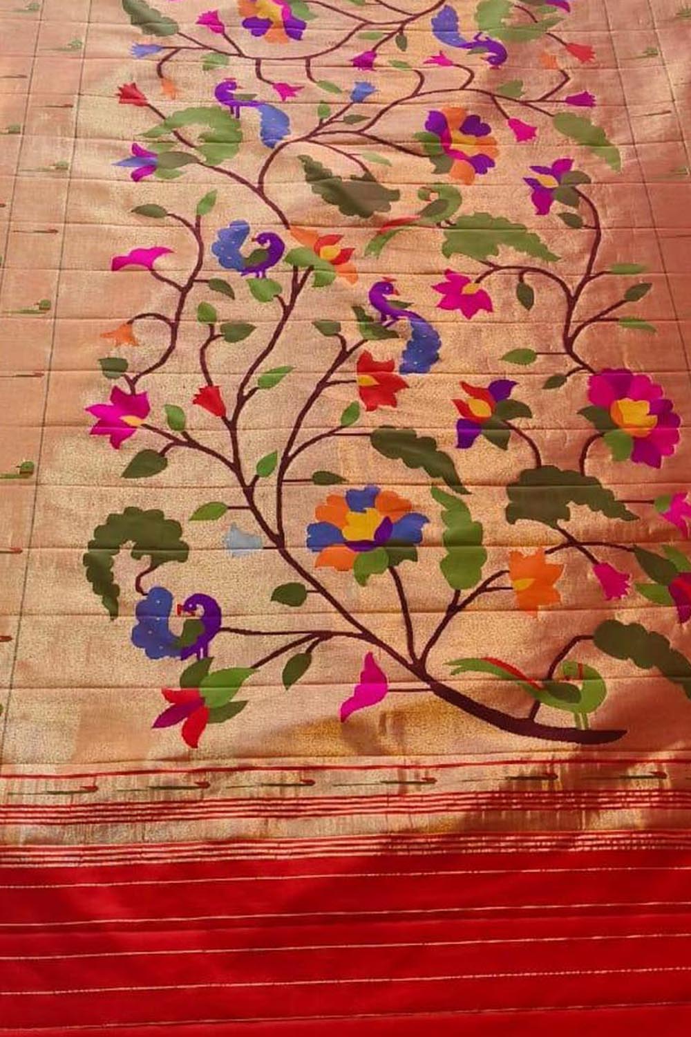 Golden Paithani Handloom Pure Silk Brocade Muniya Border Dupatta - Luxurion World